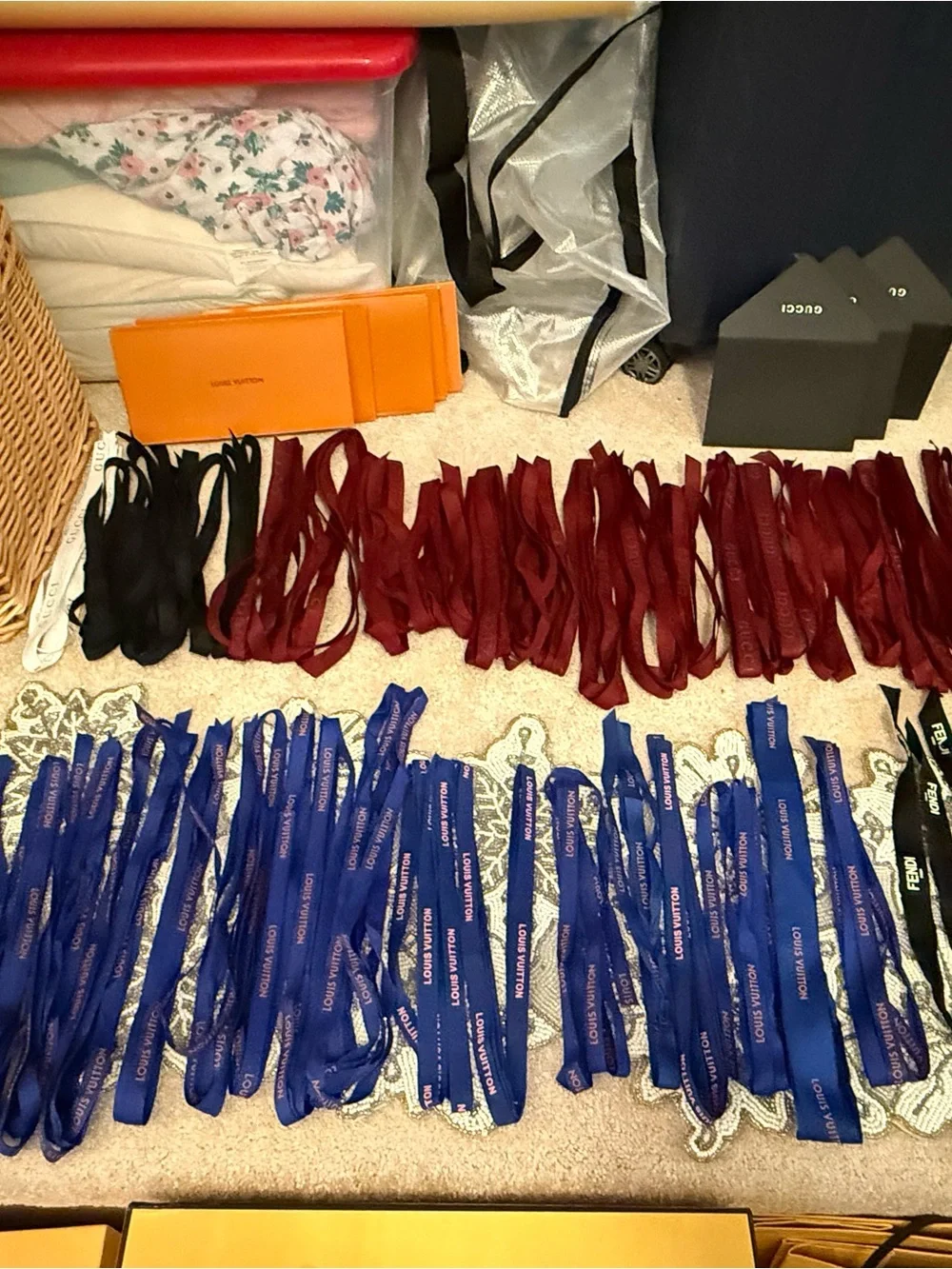 Louis Vuitton Orange Gift Bags with Blue Ribbon Accents